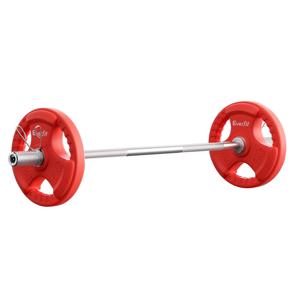 Everfit Barbells Set 36kg 120cm Dumbbell Barbell Plate Weight Lifting Home Gym Red Lifting-0