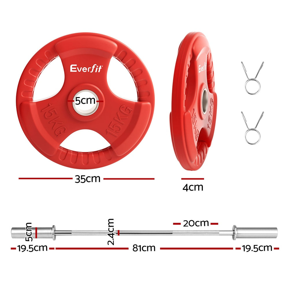 Everfit Barbells Set 36kg 120cm Dumbbell Barbell Plate Weight Lifting Home Gym Red Lifting-1