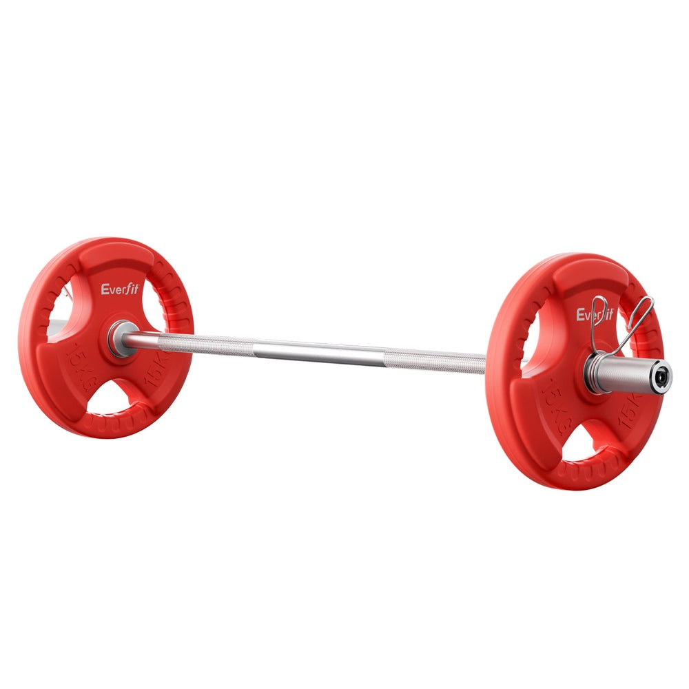 Everfit Barbells Set 36kg 120cm Dumbbell Barbell Plate Weight Lifting Home Gym Red Lifting-2