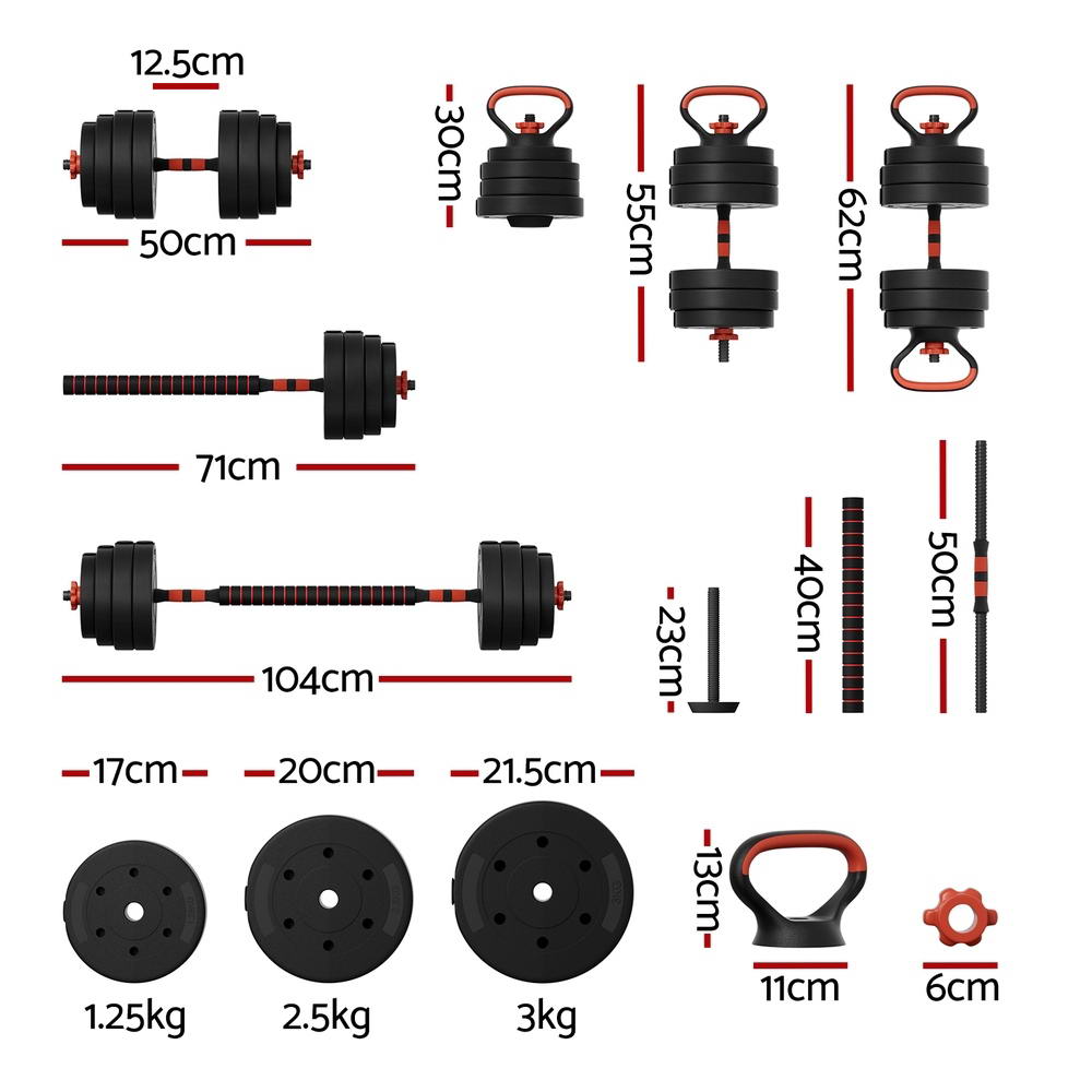 Everfit 40kg Adjustable Dumbbells Set Kettle Bell Weight Plates Barbells Gym-1