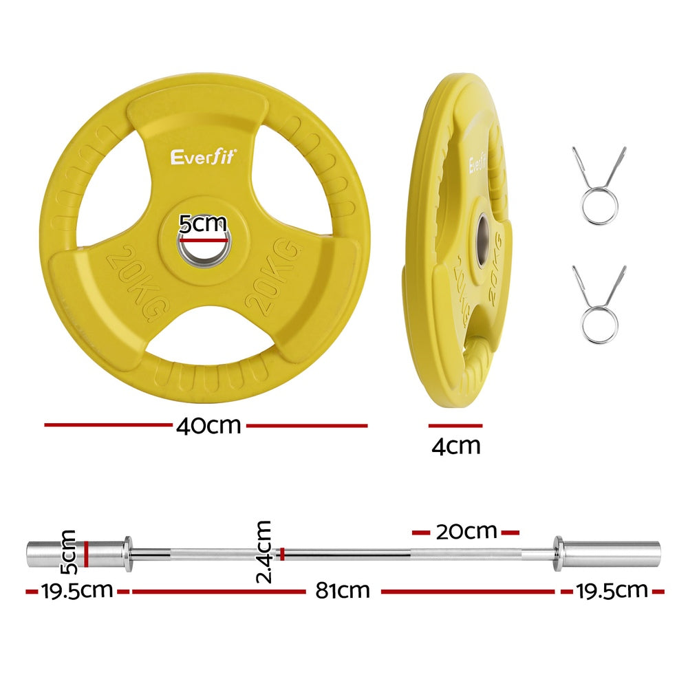 Everfit Barbells 46KG 120CM Dumbbell Barbell Plate Weight Lifting Home Gym Yellow-1