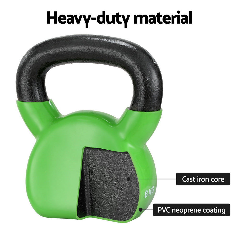 Everfit 8kg Kettlebell Set Weightlifting Bench Dumbbells Kettle Bell Gym Home-2