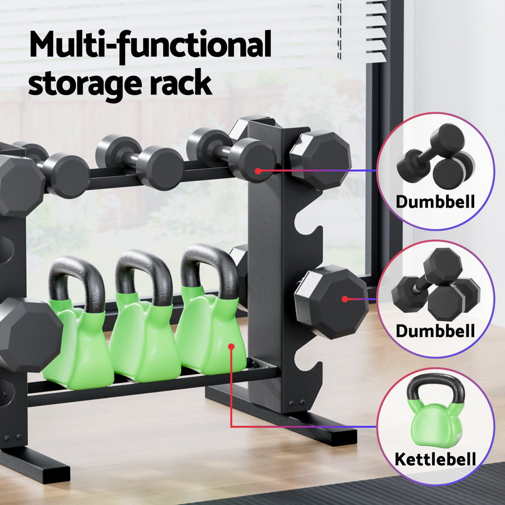 Everfit Dumbbells Rack Dumbbell Kettlebell Stand Home Gym Storage 200kg Capacity-3