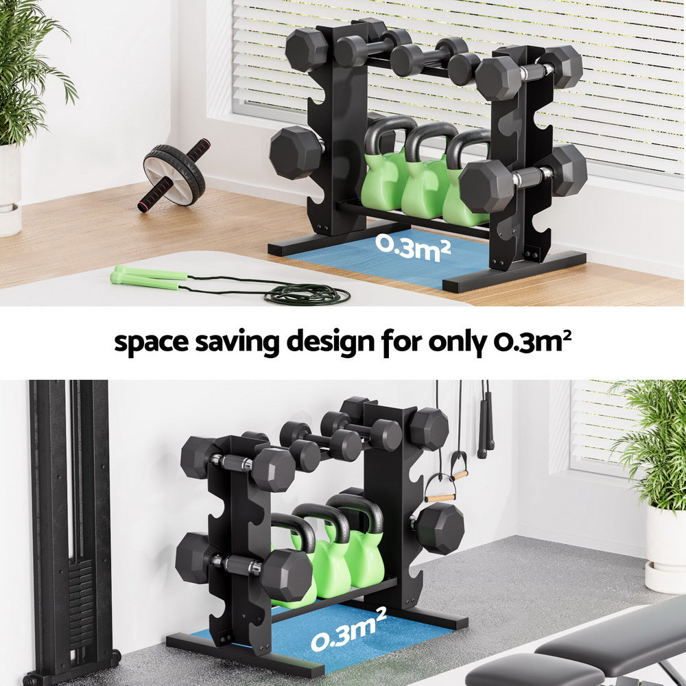 Everfit Dumbbells Rack Dumbbell Kettlebell Stand Home Gym Storage 200kg Capacity-4