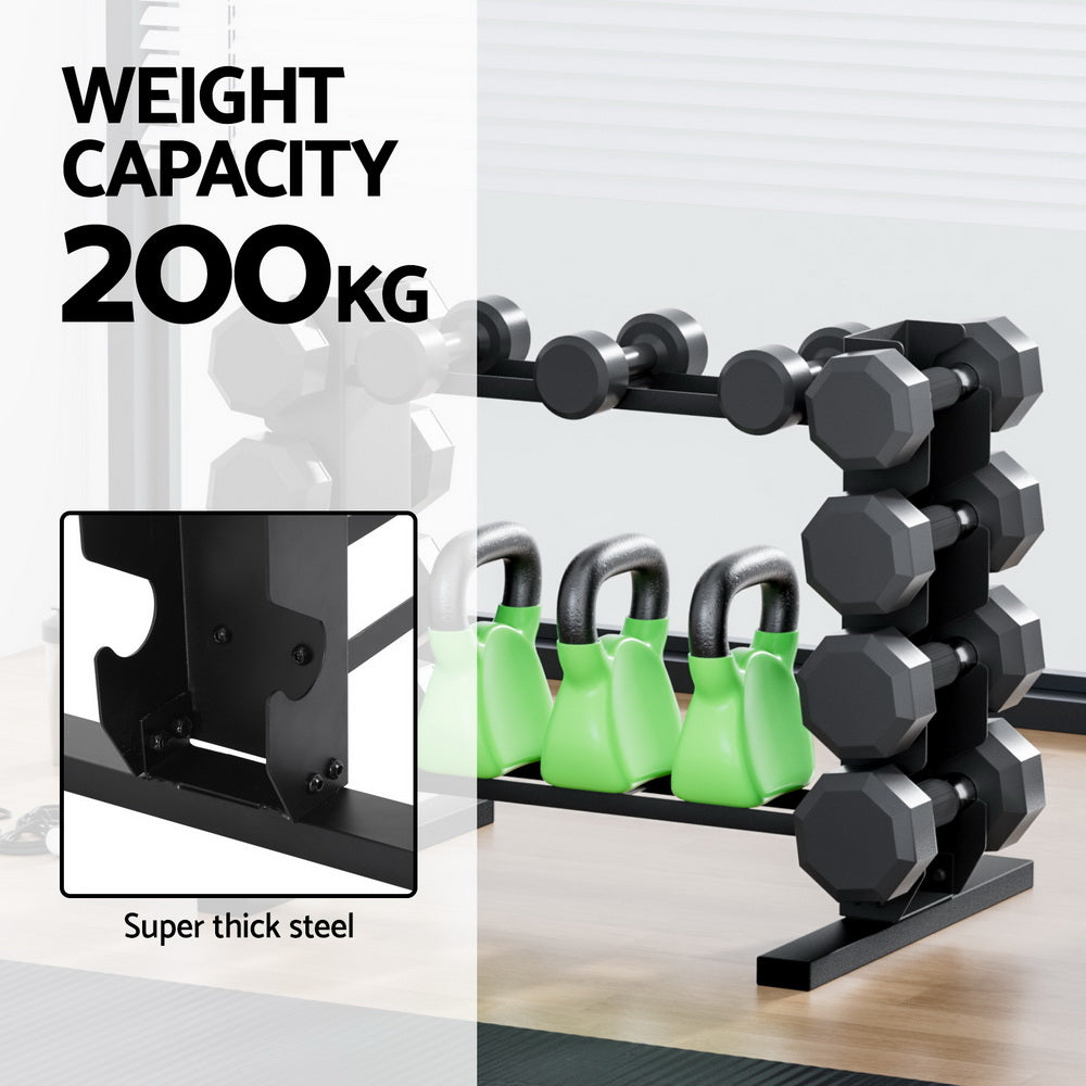 Everfit Dumbbells Rack Dumbbell Kettlebell Stand Home Gym Storage 200kg Capacity-5