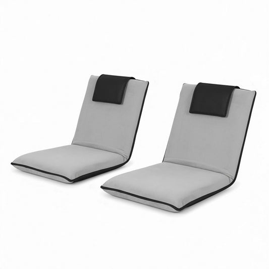 Artiss 2X Floor Lounge Sofa Bed Floor Cushion Velvet Grey-0