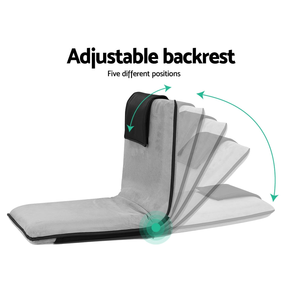 Artiss 2X Floor Lounge Sofa Bed Floor Cushion Velvet Grey-4