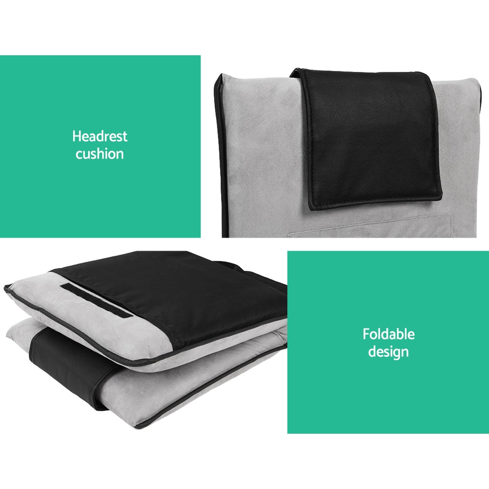 Artiss 2X Floor Lounge Sofa Bed Floor Cushion Velvet Grey-5