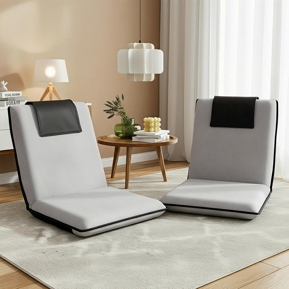 Artiss 2X Floor Lounge Sofa Bed Floor Cushion Velvet Grey-6