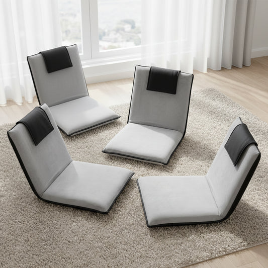 Artiss 4X Floor Lounge Sofa Bed Floor Cushion Velvet Grey-0