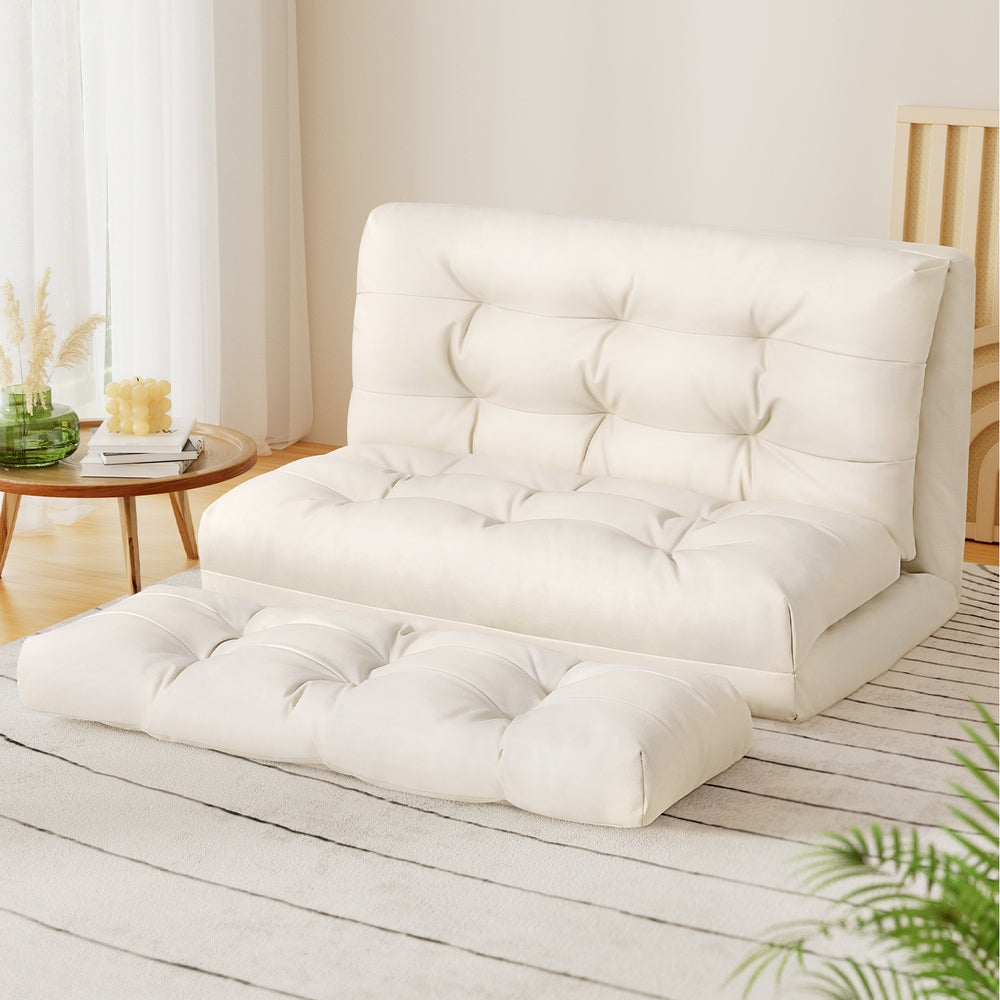 Artiss Floor Lounge Sofa Bed 2 Seater Pillow Leather White-6