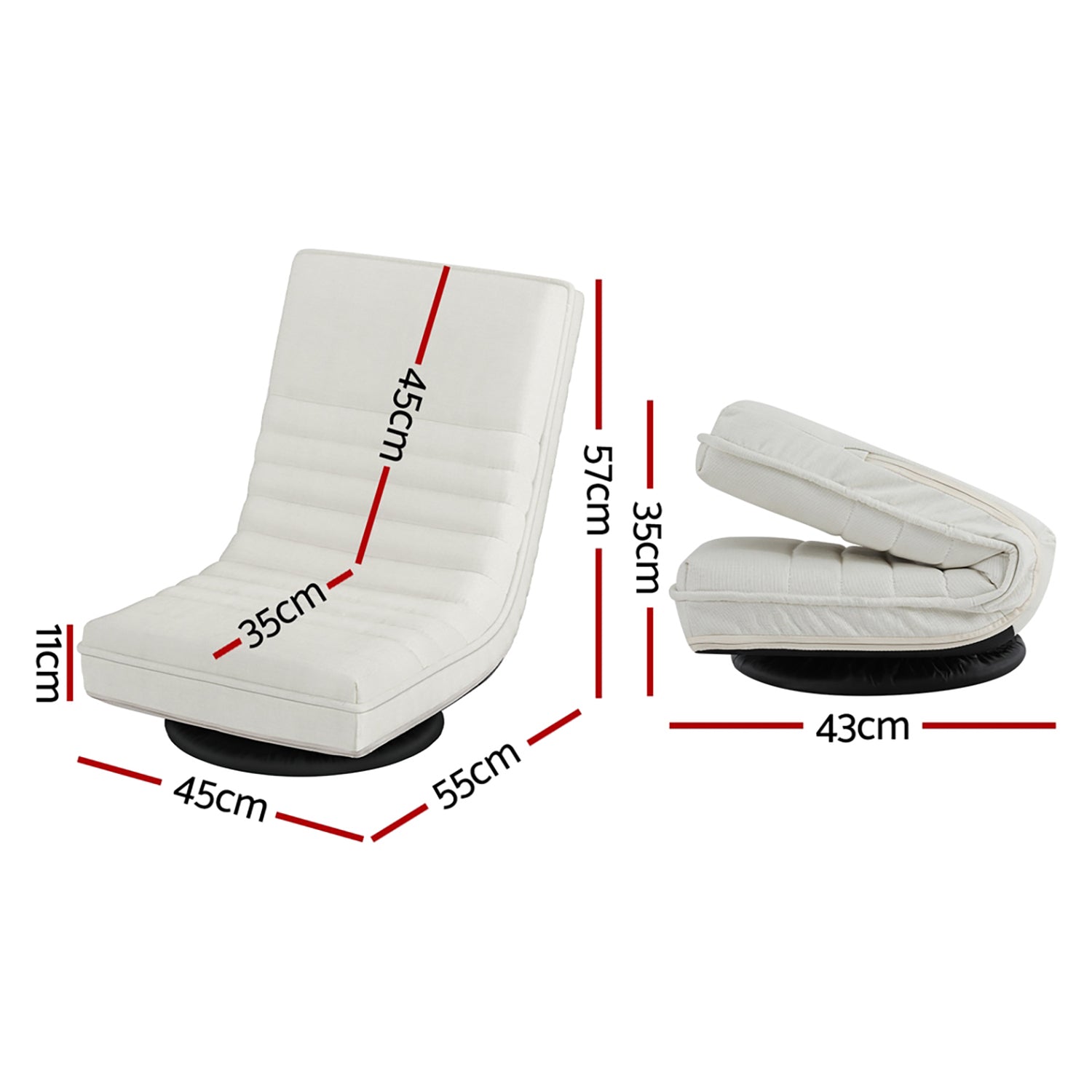 Artiss 2XFloor Chair Lounge Sofa Swivel Foldable Linen White-1