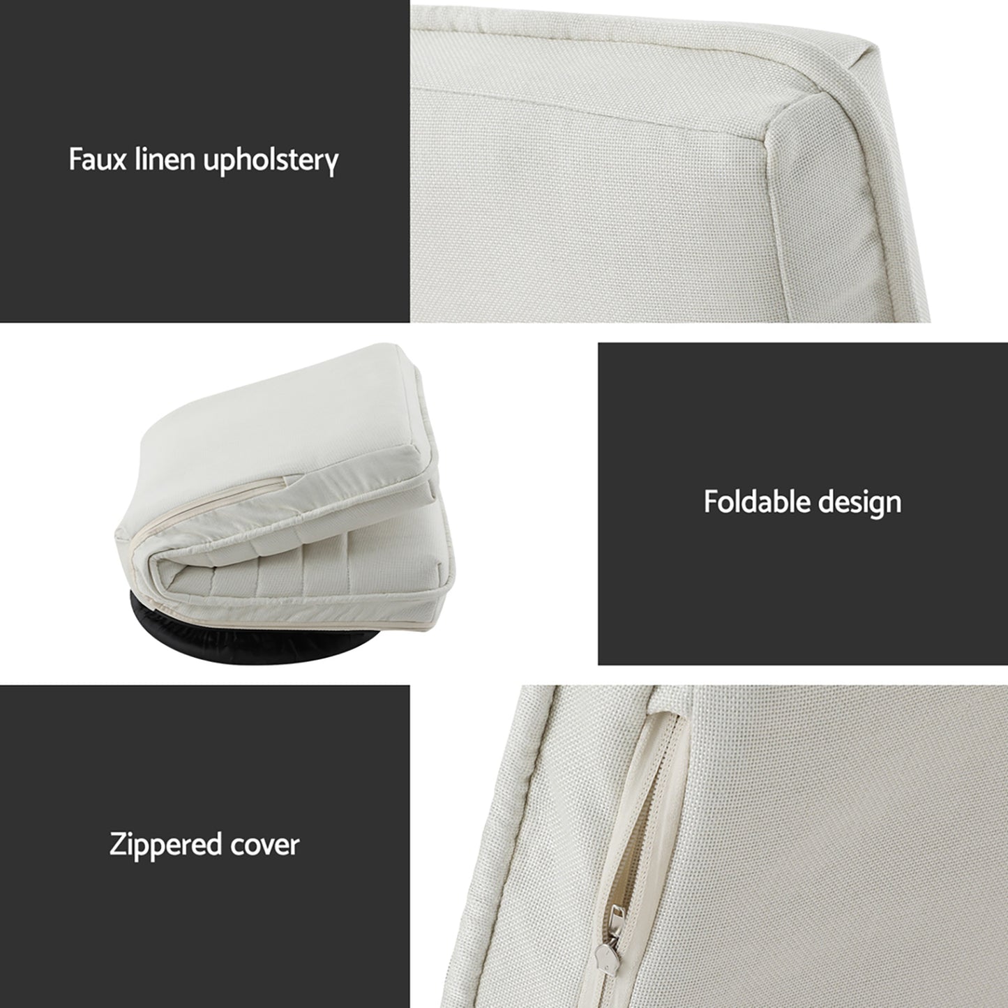 Artiss 2XFloor Chair Lounge Sofa Swivel Foldable Linen White-3