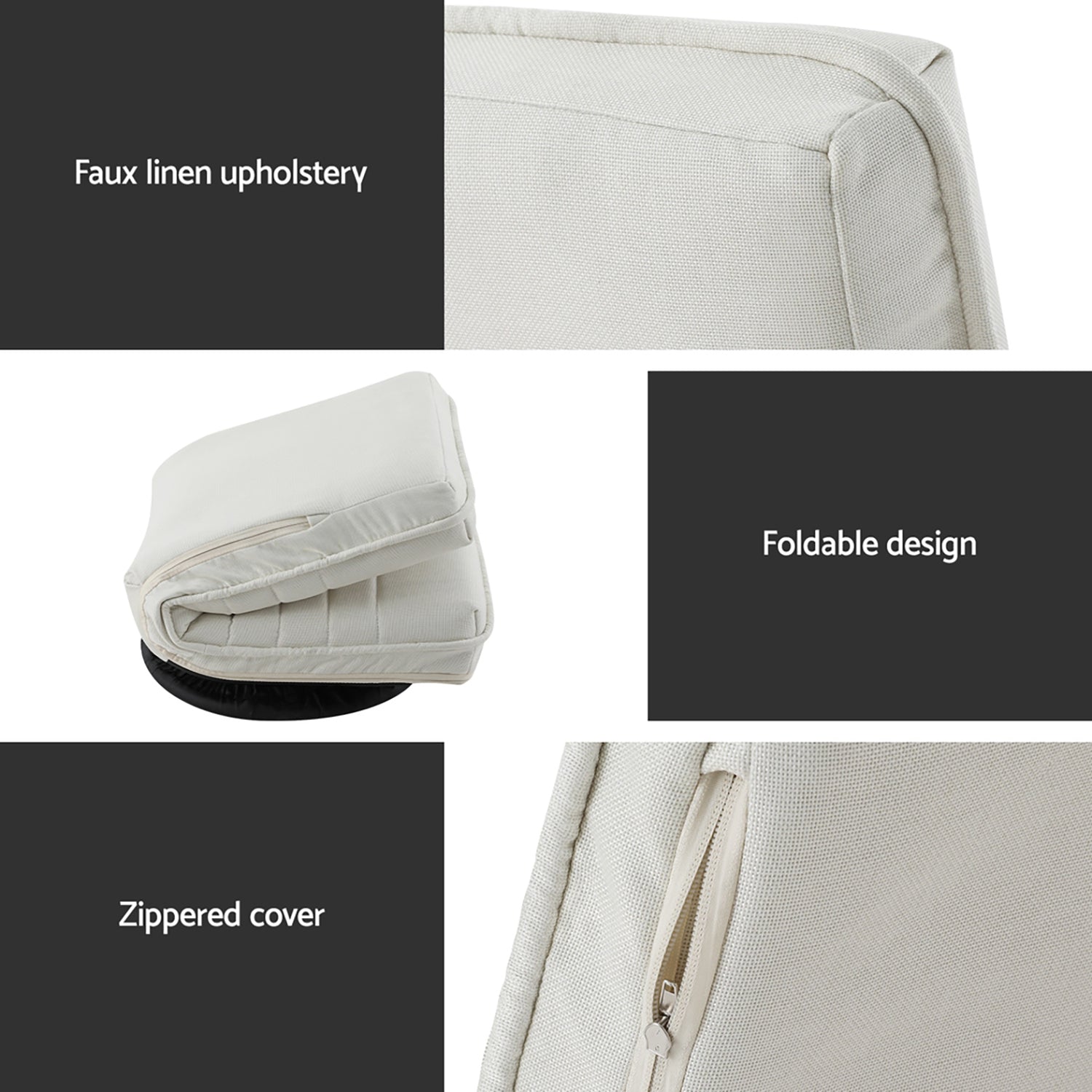 Artiss 2XFloor Chair Lounge Sofa Swivel Foldable Linen White-3