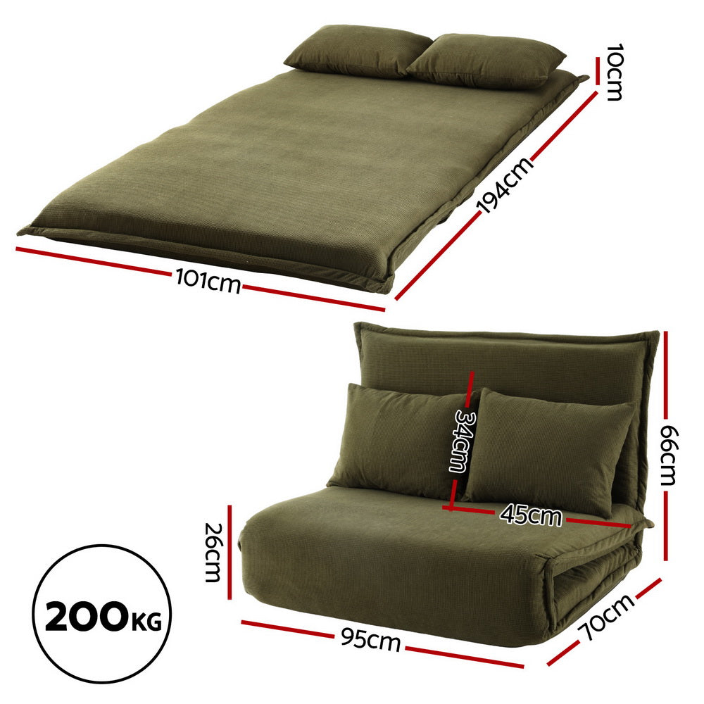 Artiss Floor Lounge Sofa Bed Foldable 2 Seater Green-1