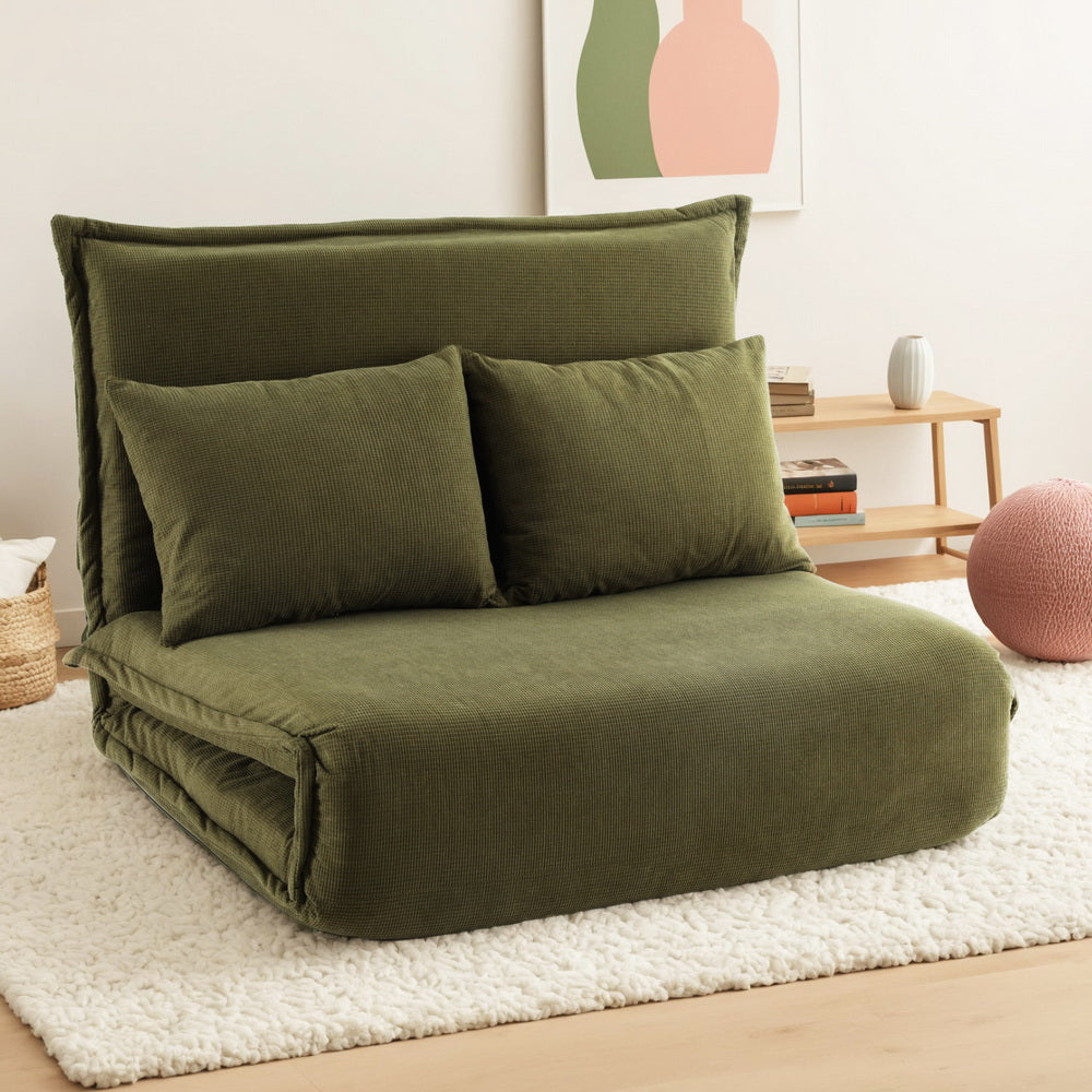Artiss Floor Lounge Sofa Bed Foldable 2 Seater Green-6