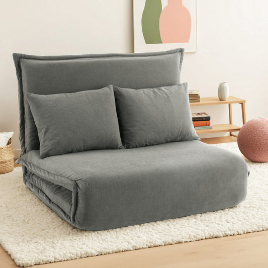 Artiss Floor Lounge Sofa Bed Foldable 2 Seater Grey-0