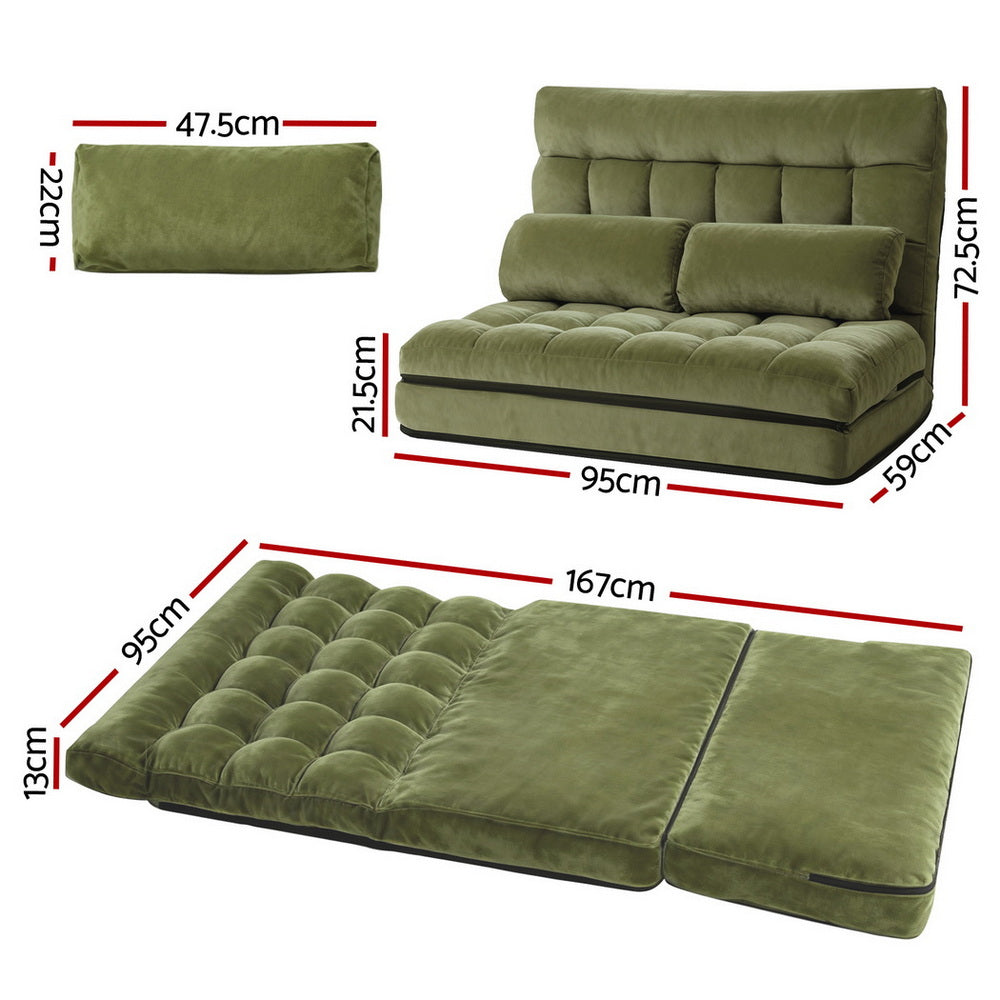 ArtissLounge Sofa Bed 2 seater Green Fabric-1