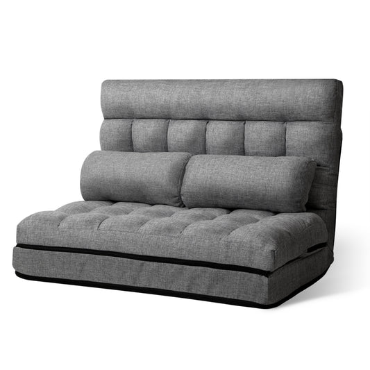 Artiss Lounge Sofa Bed 2-seater Grey Fabric-0