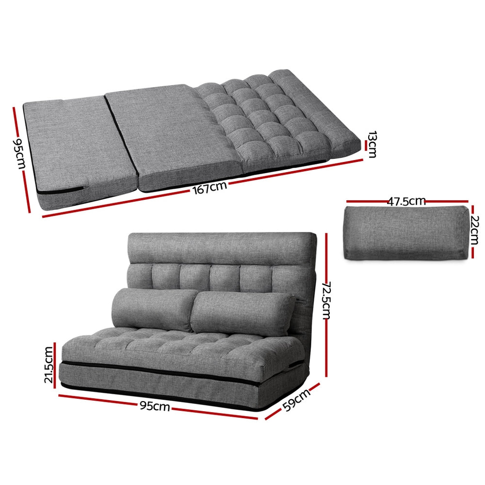 Artiss Lounge Sofa Bed 2-seater Grey Fabric-1