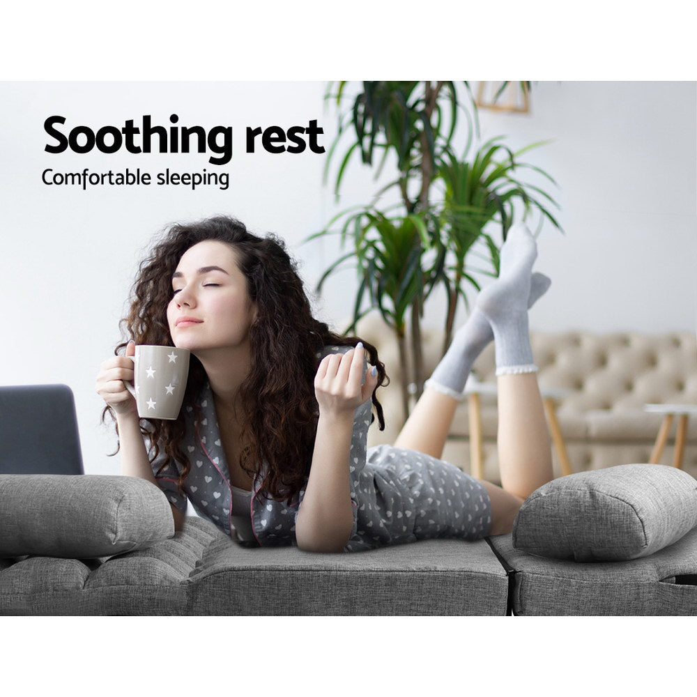 Artiss Lounge Sofa Bed 2-seater Grey Fabric-3