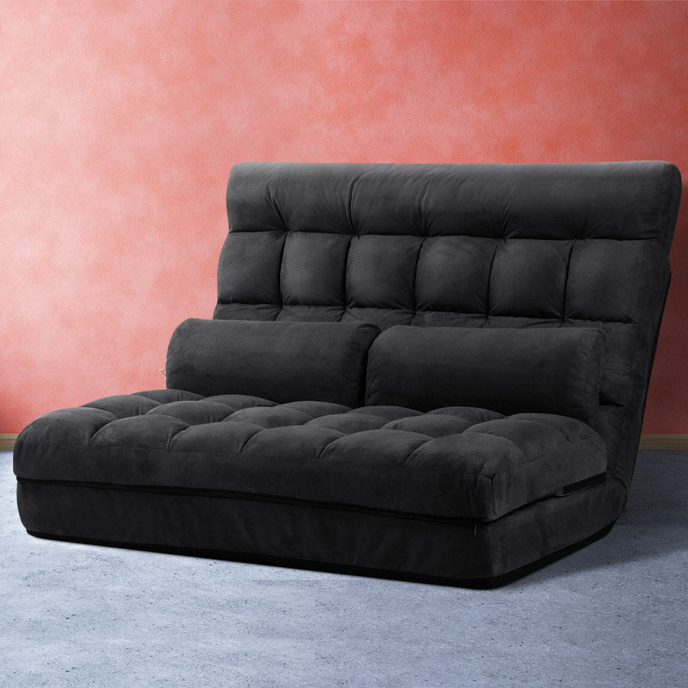 Artiss Lounge Sofa Bed 2-seater Charcoal Suede-7