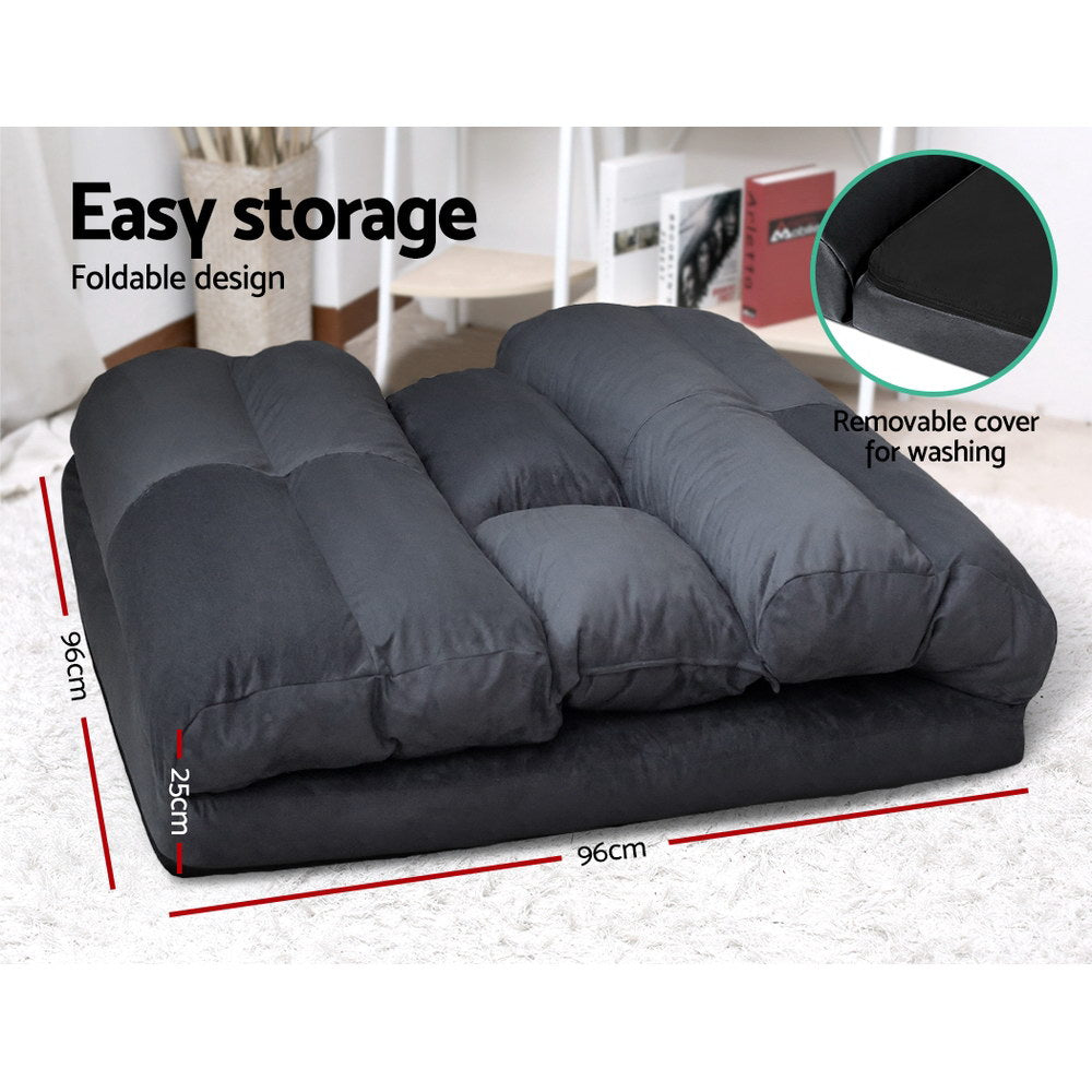 Artiss Floor Lounge Sofa Bed 2-seater Charcoal Suede-5