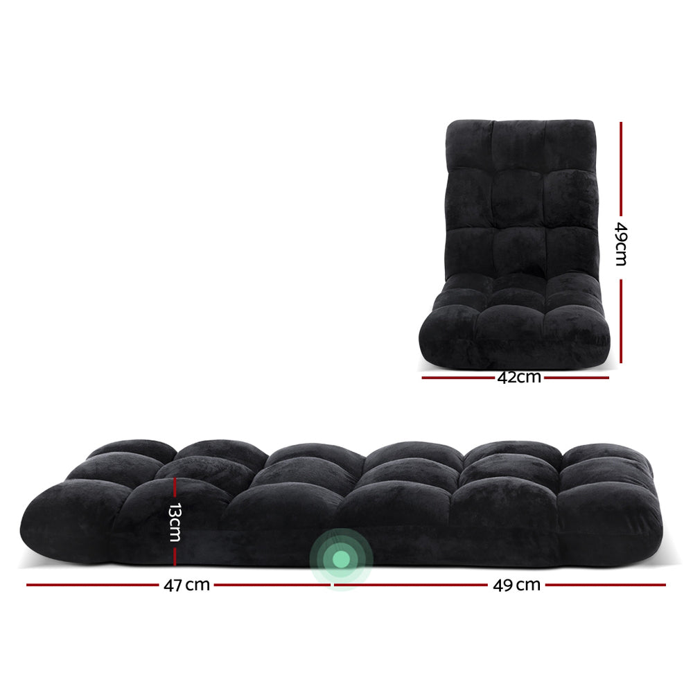 Artiss 2X Lounge Sofa Bed Flannel Fabric Black-1