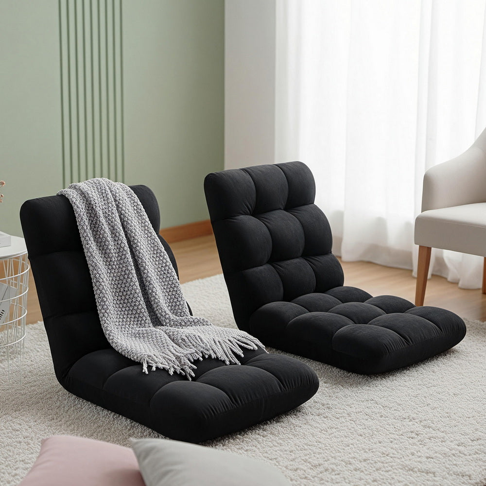 Artiss 2X Lounge Sofa Bed Flannel Fabric Black-6