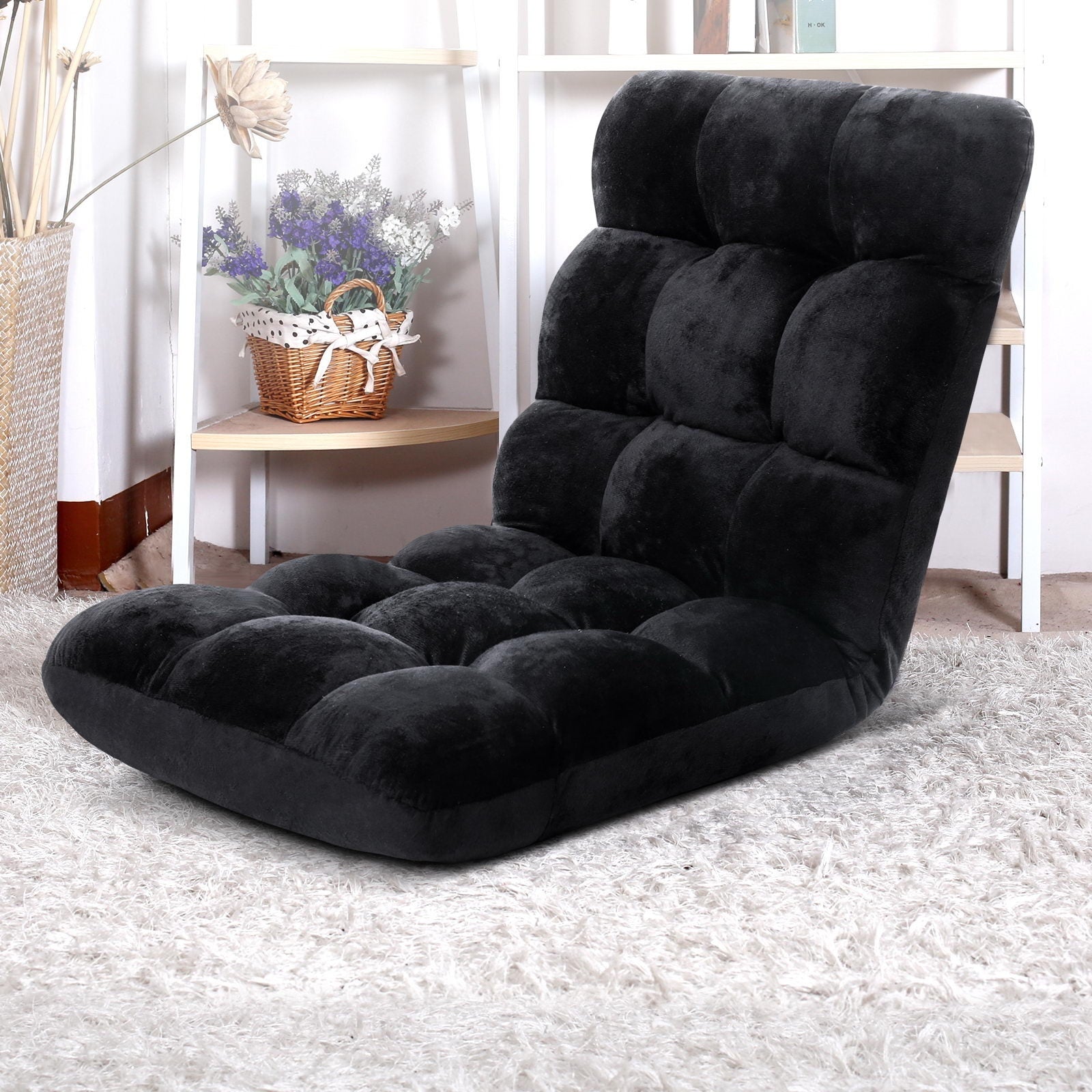 Artiss 4X Lounge Sofa Bed Flannel Fabric Black-2
