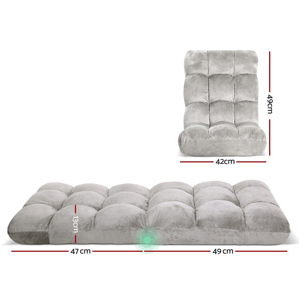 Artiss 2X Lounge Sofa Bed Flannel Fabric Grey-1