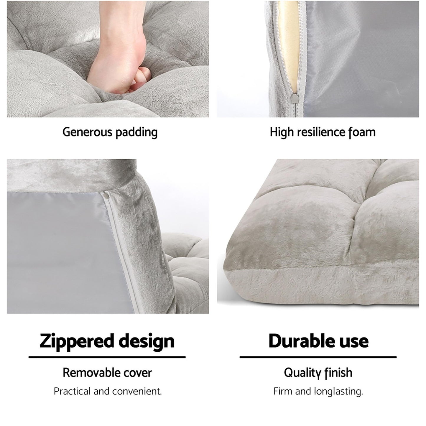 Artiss 4X Lounge Sofa Bed Flannel Fabric Grey-5