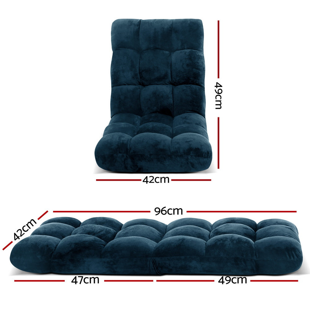 Artiss Floor Lounge Sofa Bed Flannel Fabric Navy-1