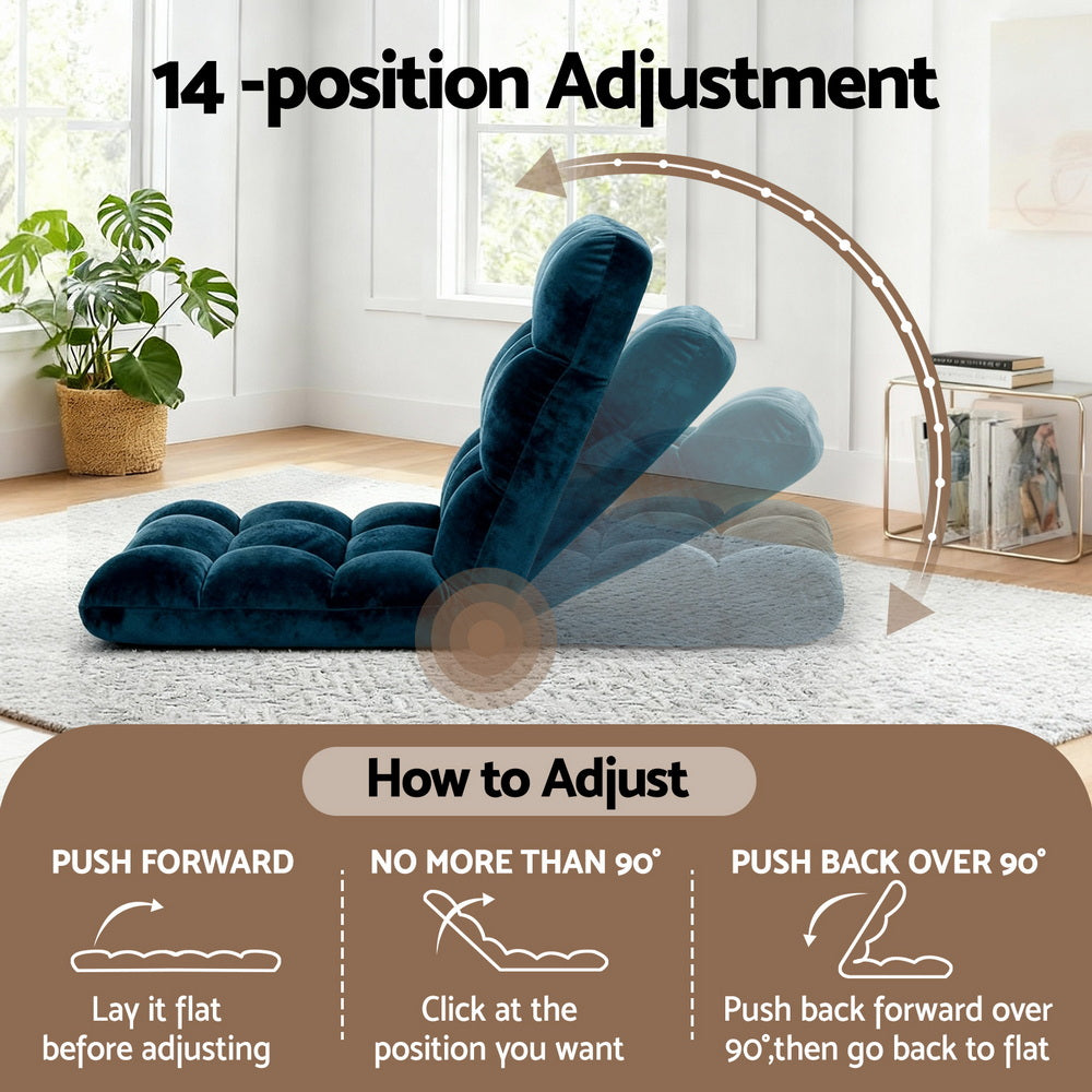 Artiss Floor Lounge Sofa Bed Flannel Fabric Navy-3