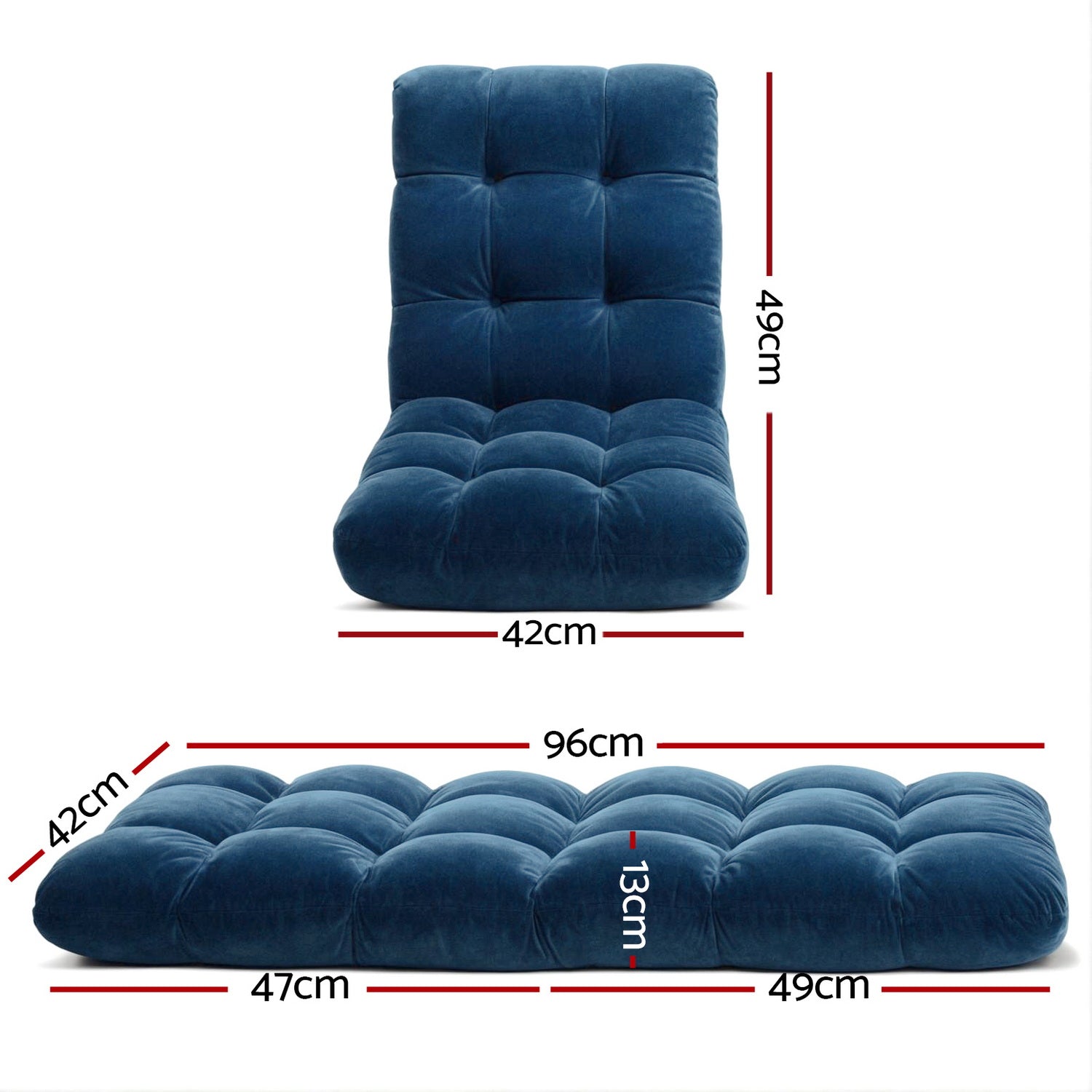 Artiss 2PCS Floor Lounge Sofa Bed Flannel Fabric Navy-1