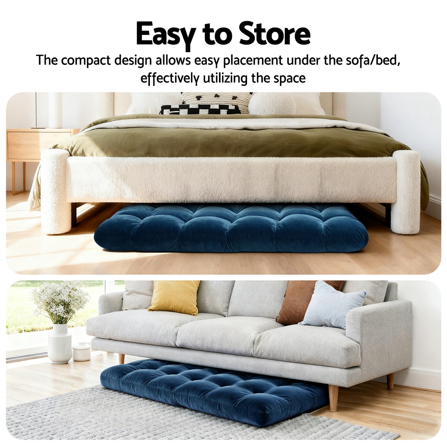 Artiss 2PCS Floor Lounge Sofa Bed Flannel Fabric Navy-4