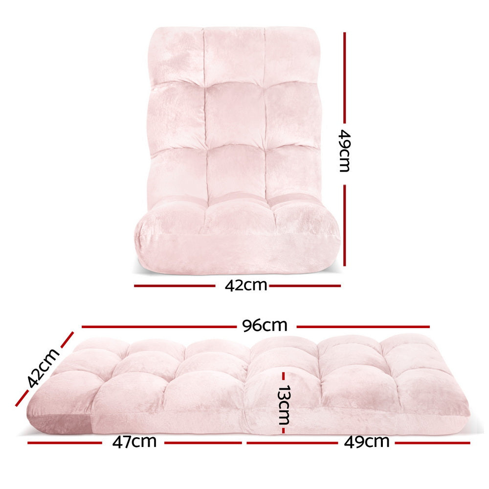 Artiss Floor Lounge Sofa Bed Flannel Fabric Pink-1