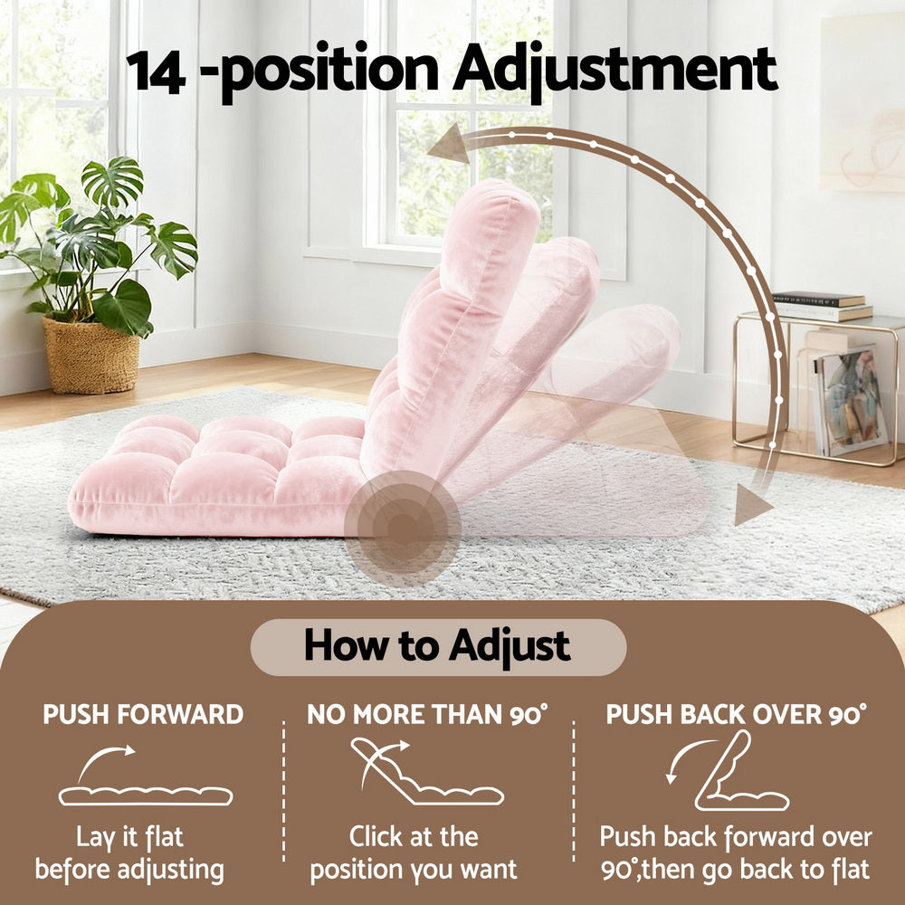 Artiss Floor Lounge Sofa Bed Flannel Fabric Pink-3