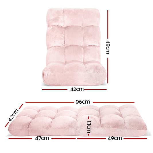 Artiss 2PCS Floor Lounge Sofa Bed Flannel Fabric Pink-1
