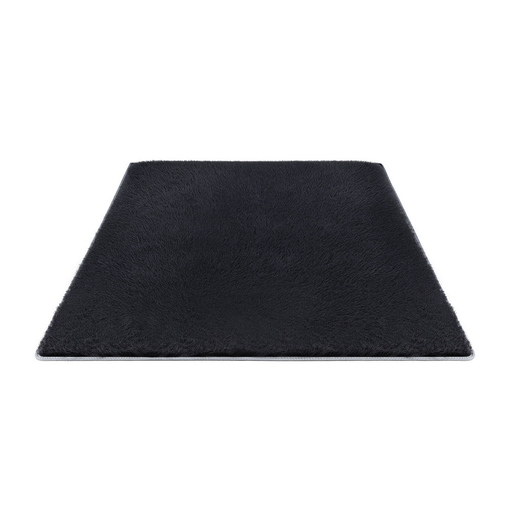 Artiss Floor Rug 140x200cm Plush Area Shaggy Rug Living Room Bedroom Carpet Black-0