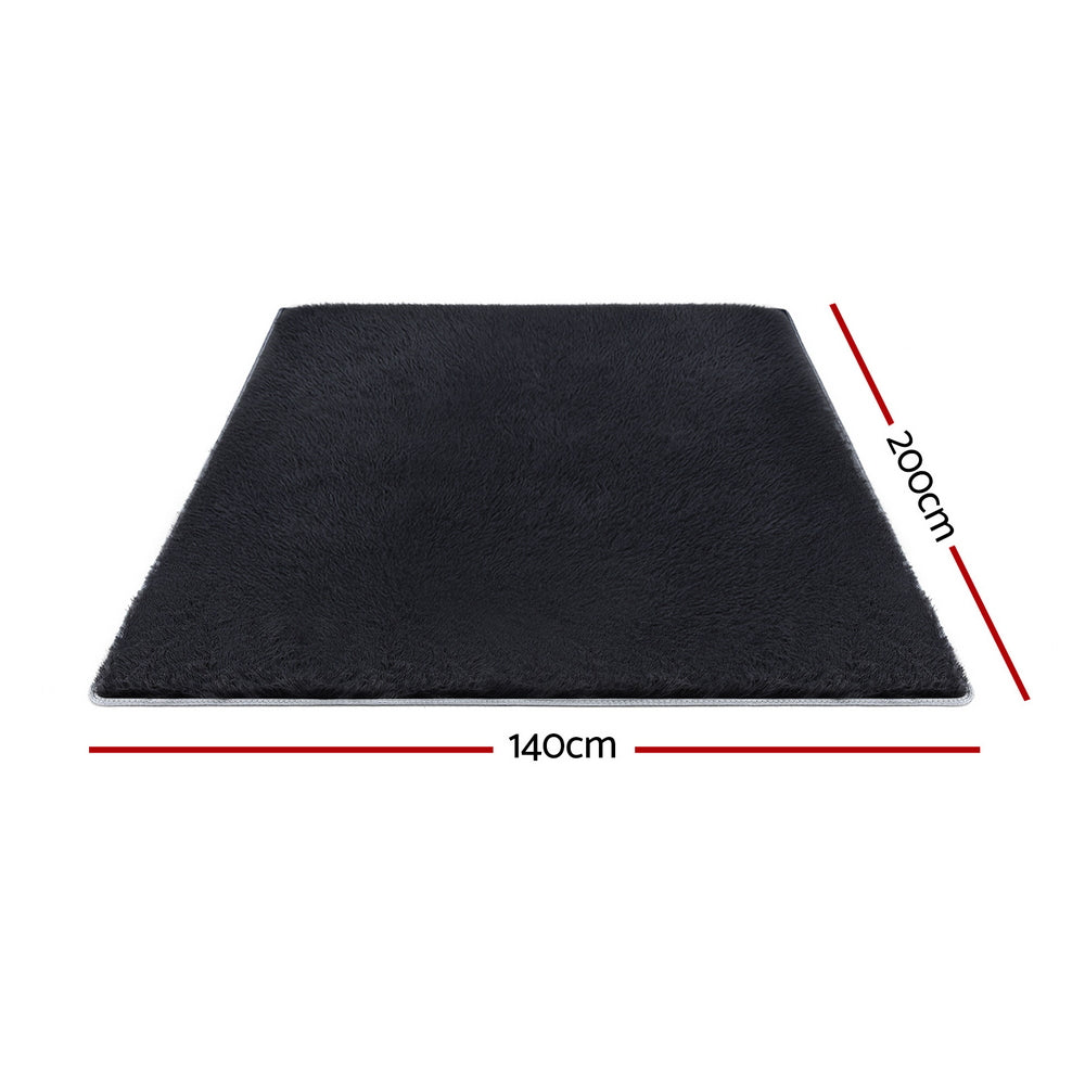 Artiss Floor Rug 140x200cm Plush Area Shaggy Rug Living Room Bedroom Carpet Black-1
