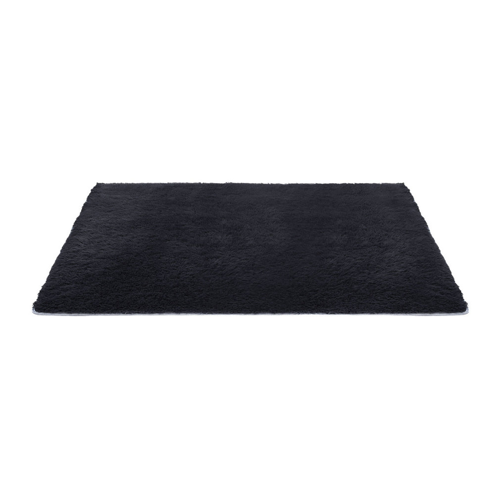 Artiss Floor Rug 140x200cm Plush Area Shaggy Rug Living Room Bedroom Carpet Black-2