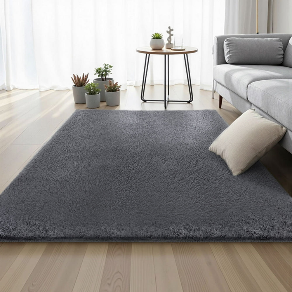 Artiss Floor Rug 140x200cm Plush Area Shaggy Rug Living Room Bedroom Carpet Grey-6