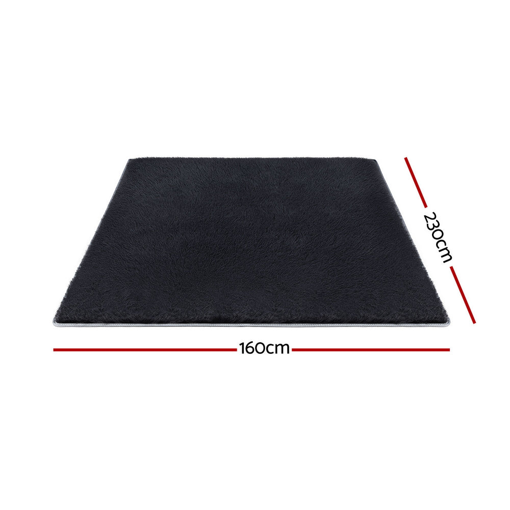 Artiss Floor Rug 160x230cm Plush Area Shaggy Rug Living Room Bedroom Carpet Black-1