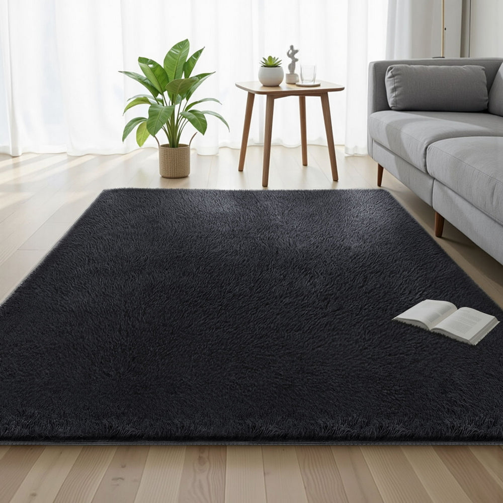 Artiss Floor Rug 160x230cm Plush Area Shaggy Rug Living Room Bedroom Carpet Black-6