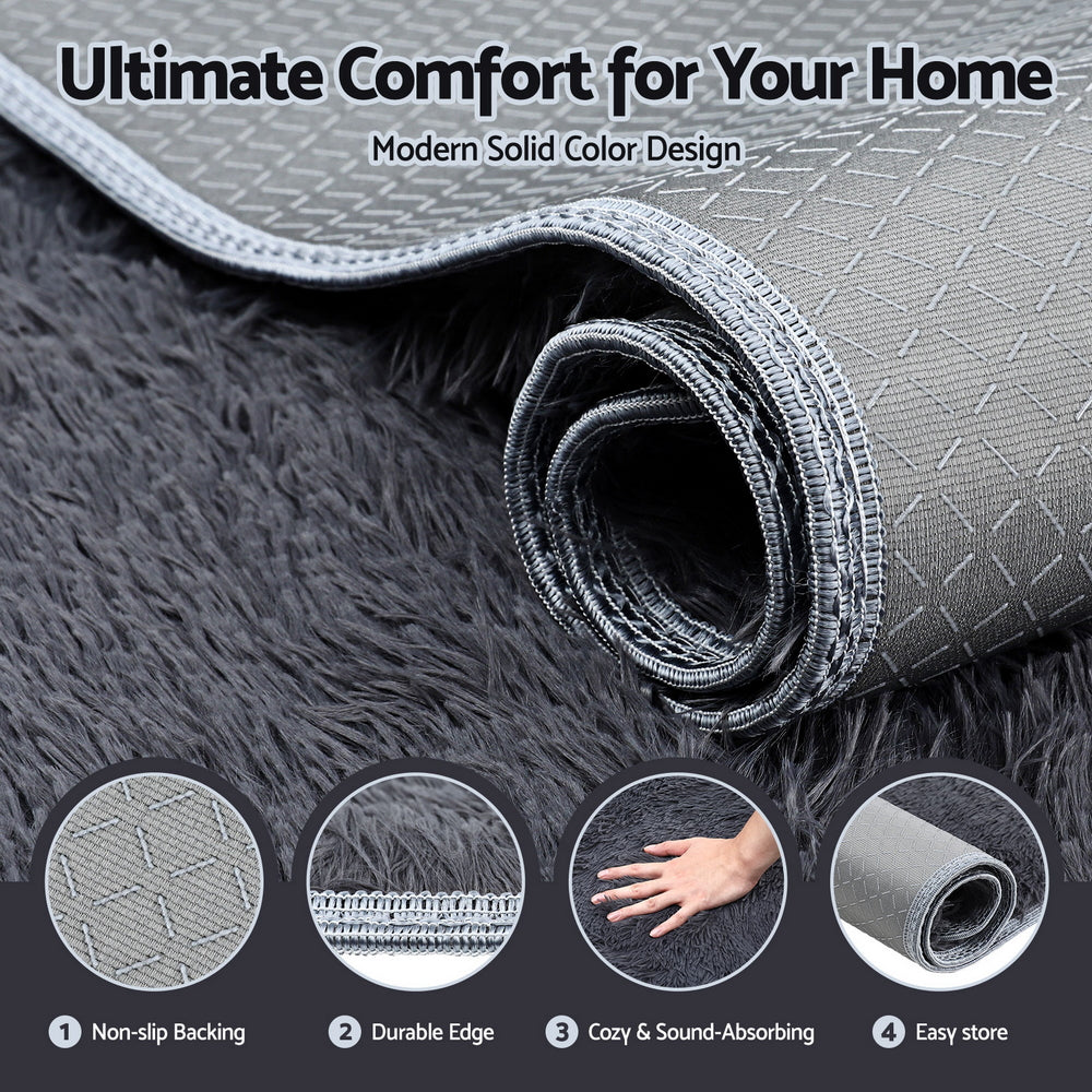 Artiss Floor Rug 160x230cm Plush Area Shaggy Rug Living Room Bedroom Carpet Grey-4