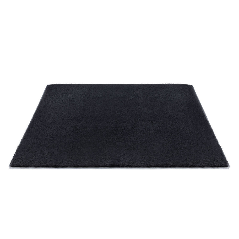 Artiss Floor Rug 200x230cm Plush Area Shaggy Rug Living Room Bedroom Carpet Black-0