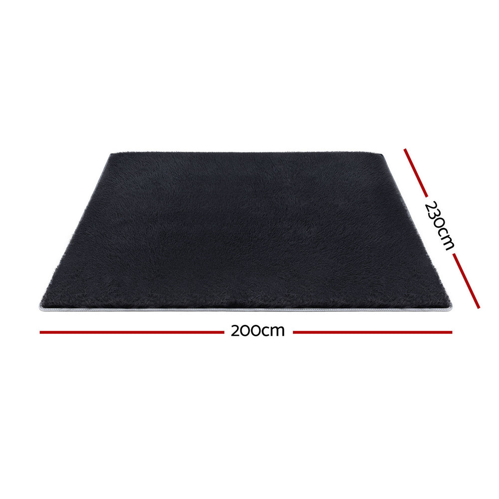 Artiss Floor Rug 200x230cm Plush Area Shaggy Rug Living Room Bedroom Carpet Black-1