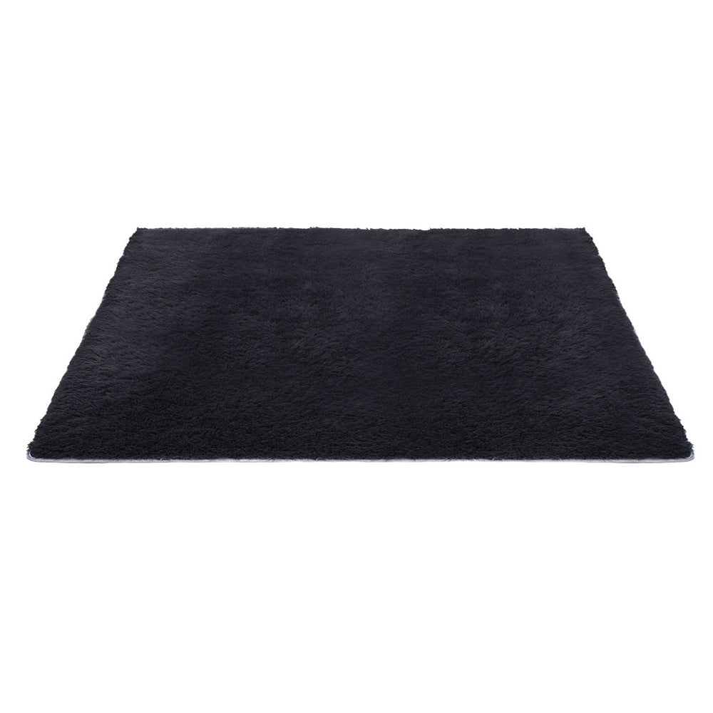 Artiss Floor Rug 200x230cm Plush Area Shaggy Rug Living Room Bedroom Carpet Black-2