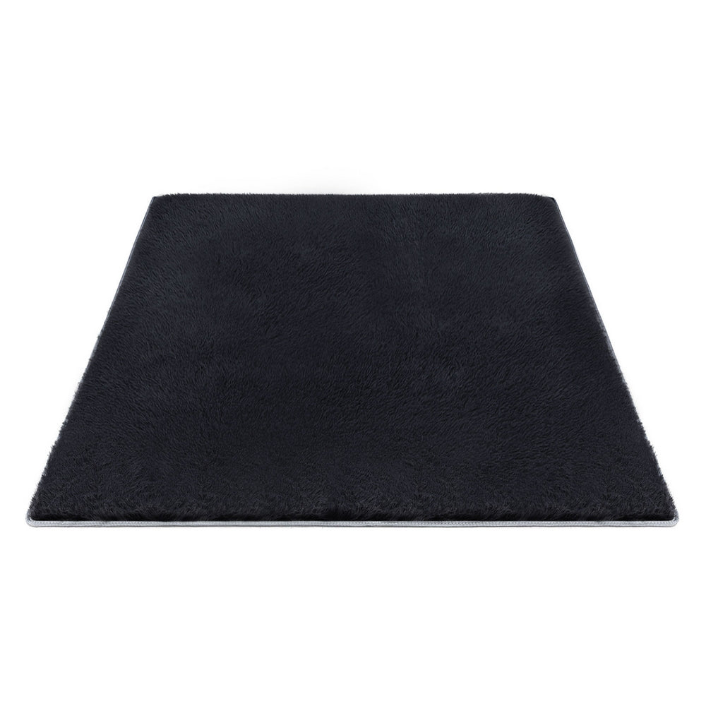 Artiss Floor Rug 200x290cm Plush Area Shaggy Rug Living Room Bedroom Carpet Black-0